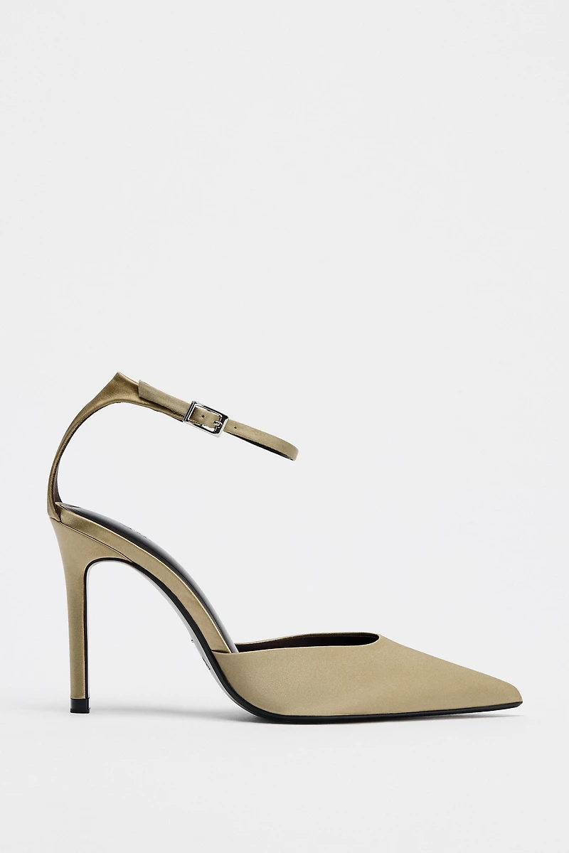 SATIN ANKLE STRAP HEELS