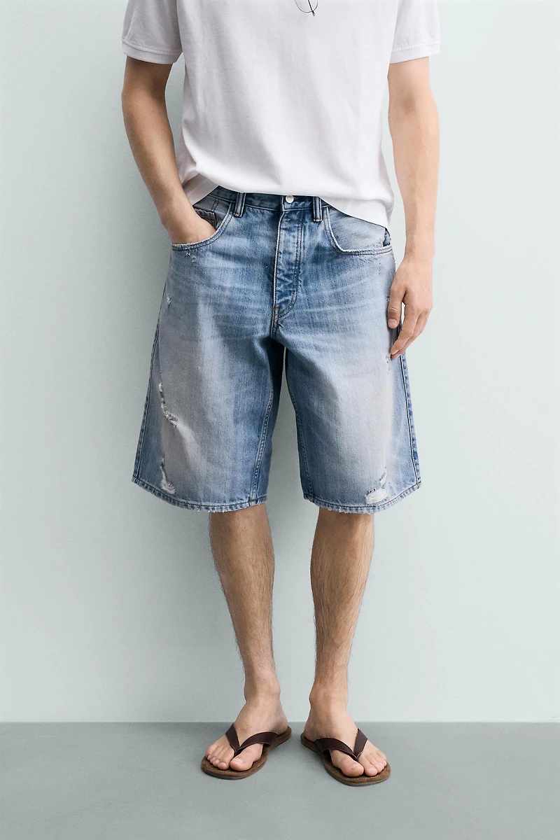 RIPPED BAGGY FIT DENIM SHORTS