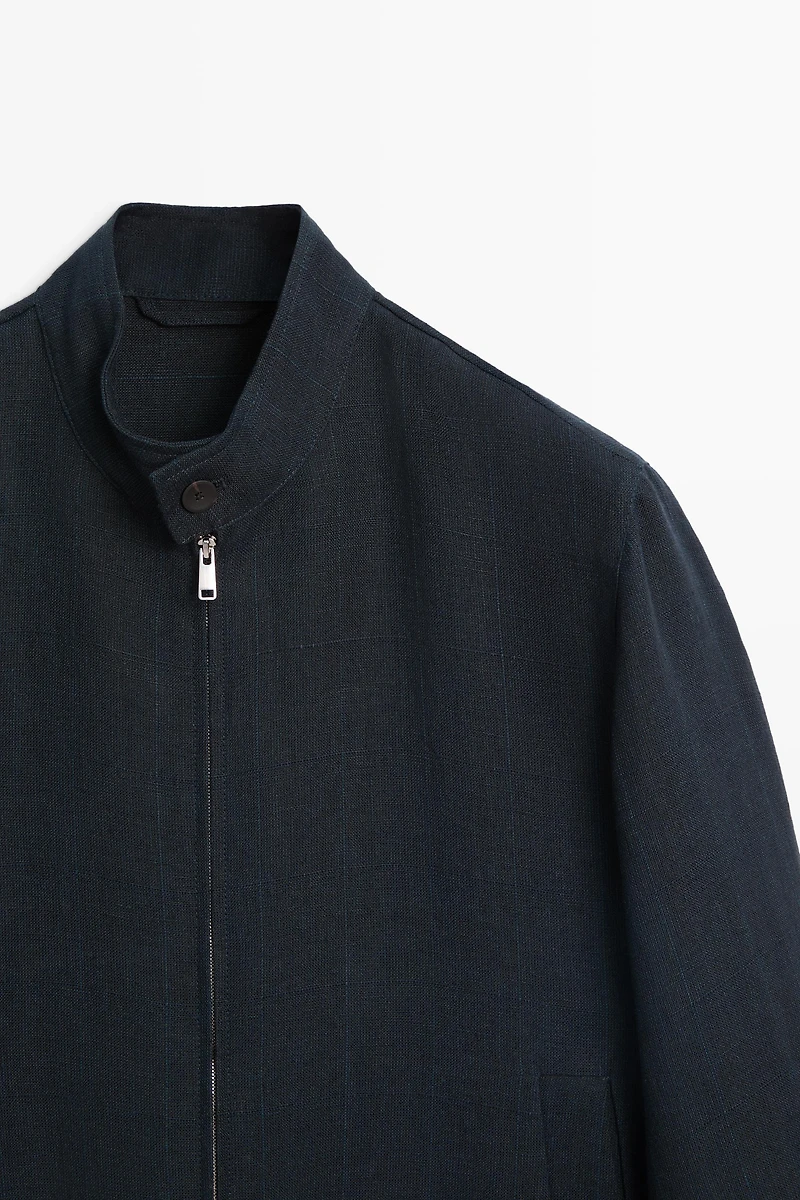 100% linen banded collar jacket