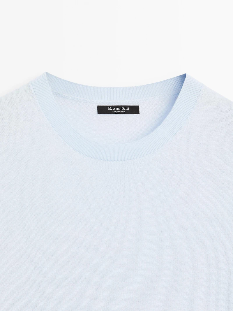 Short-sleeve wool blend knit sweater