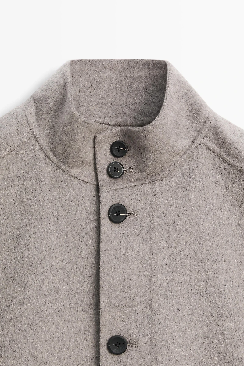 Blouson col montant en tissu double mélange de laine