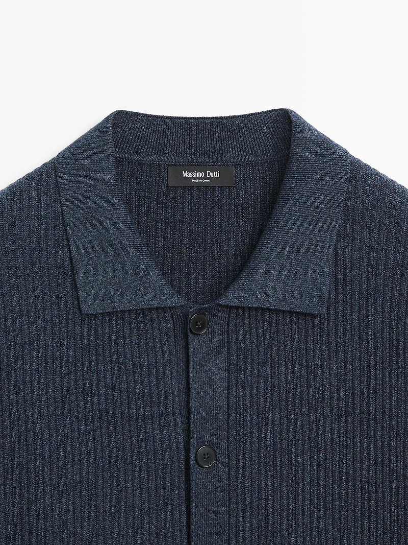 Ribbed button-up knit cardigan