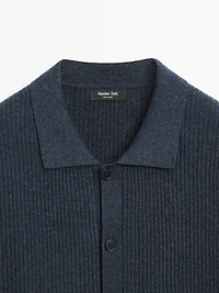 Ribbed button-up knit cardigan
