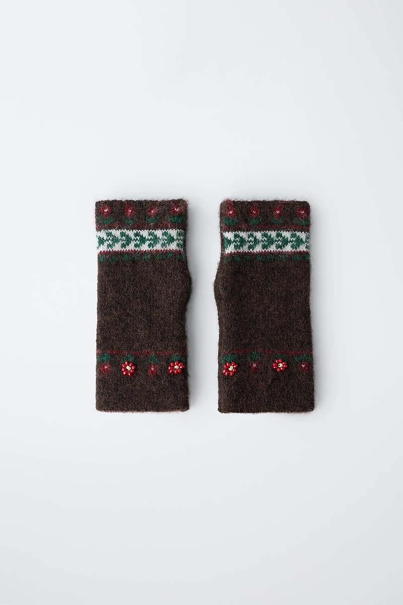 MITAINES EN MAILLE À FLEURS ET FANTAISIE