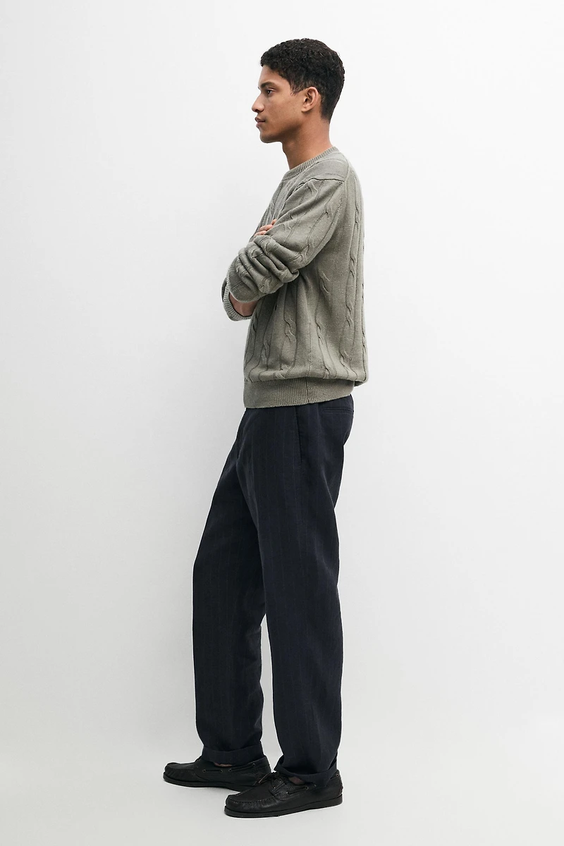 Linen trousers with striped detail