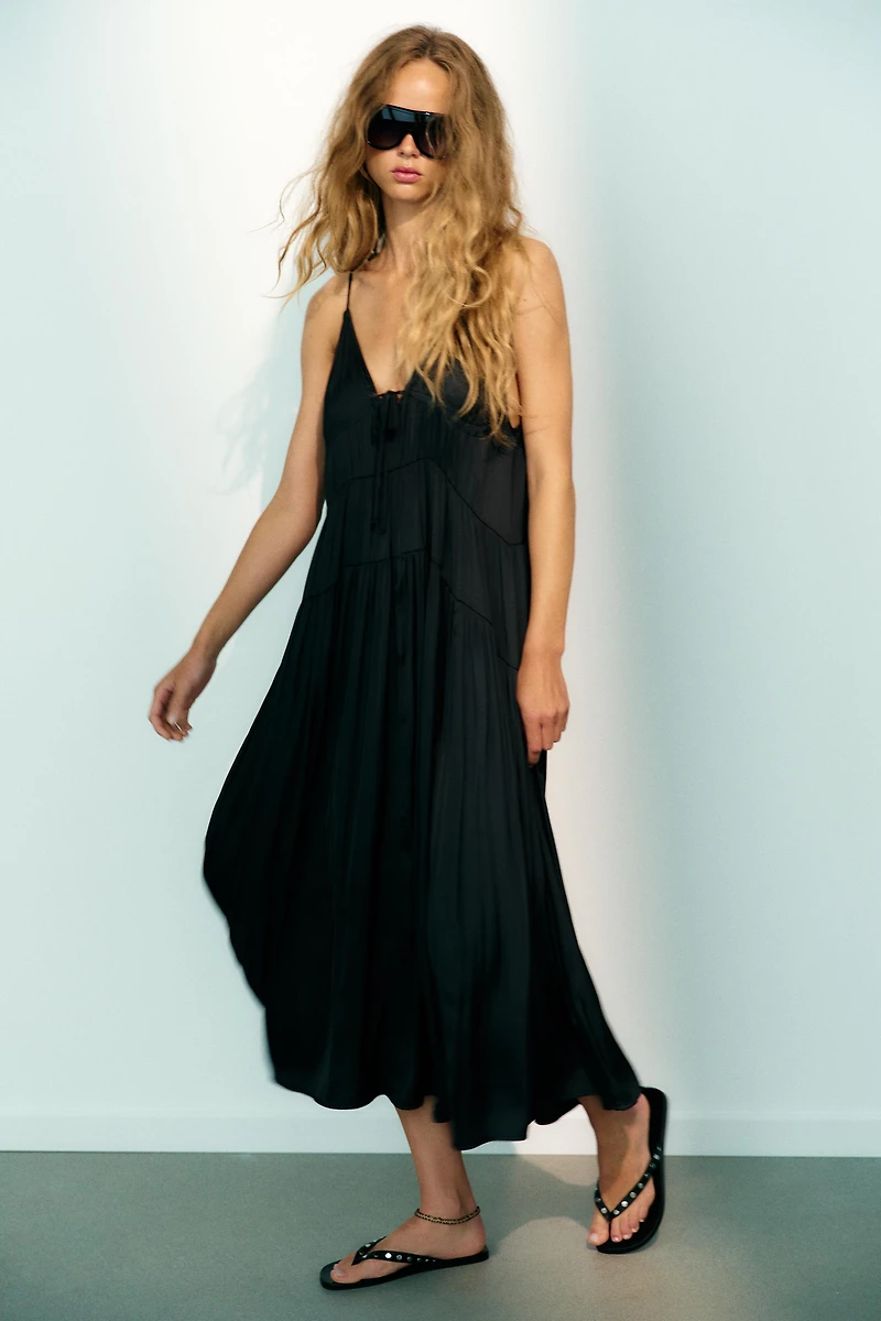 GATHERED SATIN EFFECT MAXI DRESS