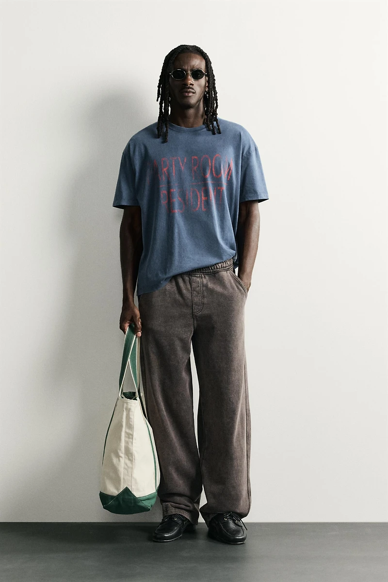 WASHED EFFECT TEXT T-SHIRT