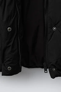 DOUBLE-BREASTED HOODED COAT WITH BOWS