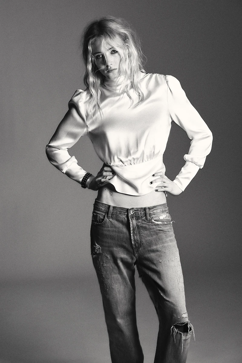 SATIN EFFECT SHIRT WITH TIED BACK