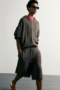 WAFFLE TEXTURE HOODIE TRACK SWEATSHIRT