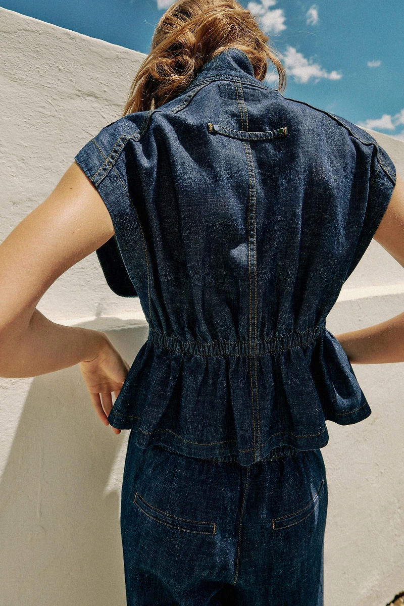 LINEN VEST WITH ELASTIC WAIST