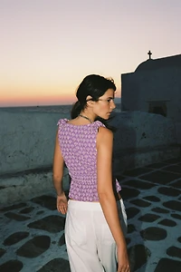 EMBROIDERED EYELET TIE TOP