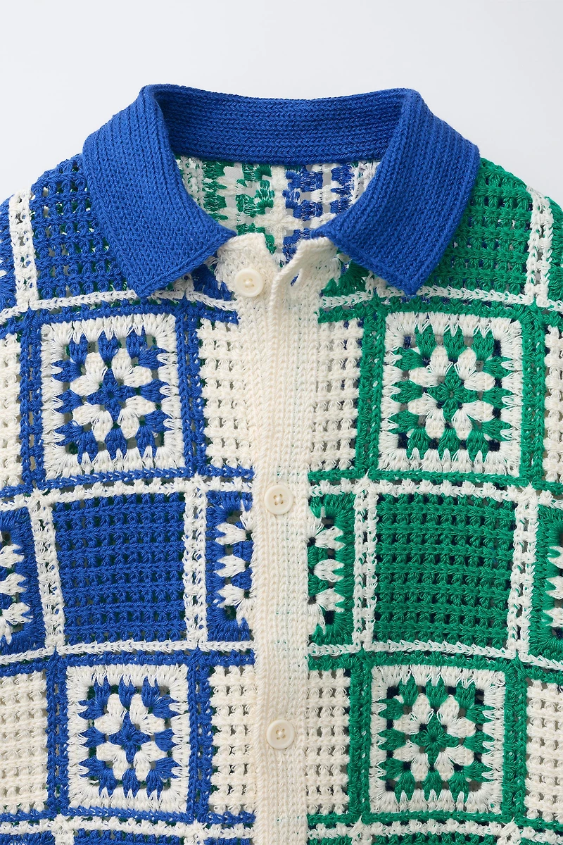 MOSAIC CROCHET KNIT SHIRT