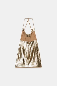 SEQUIN DRAPED HALTER MINI DRESS