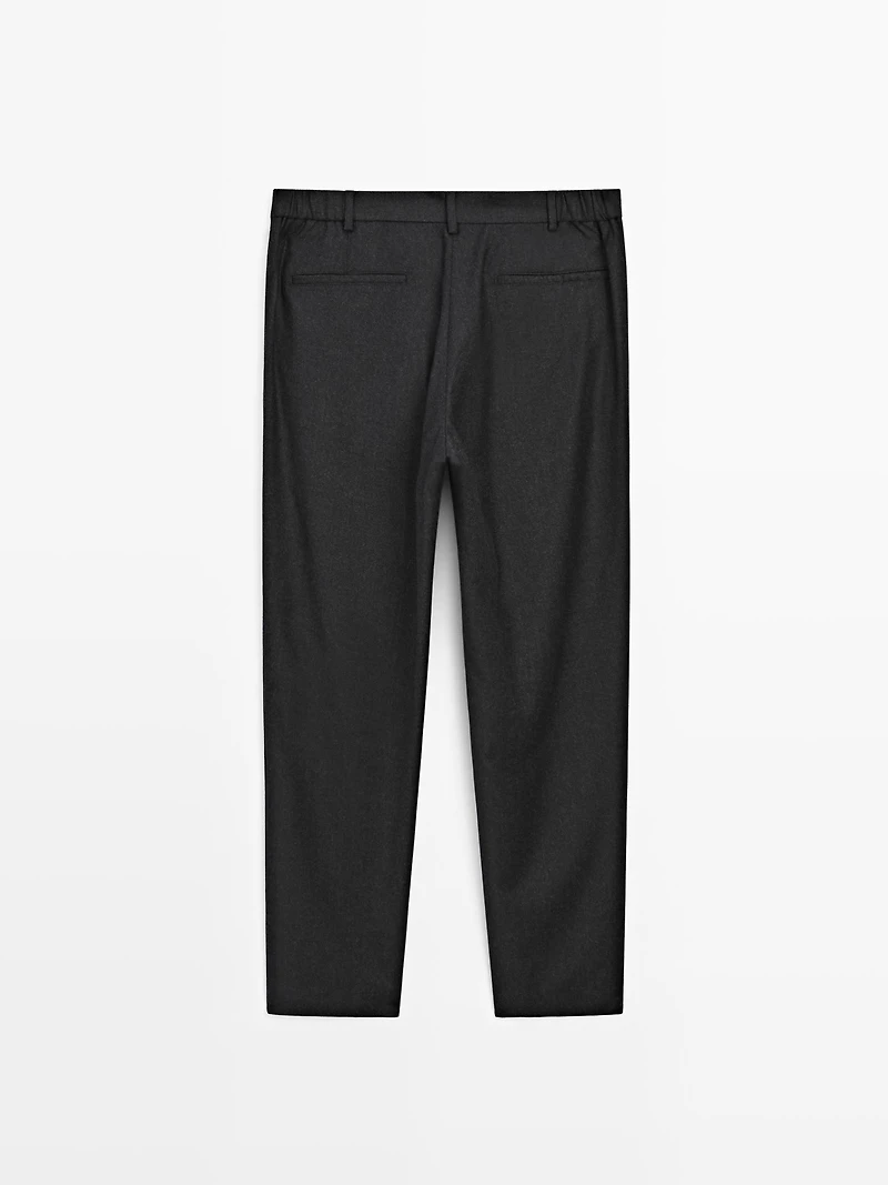 100% wool flannel trousers with elasticated side