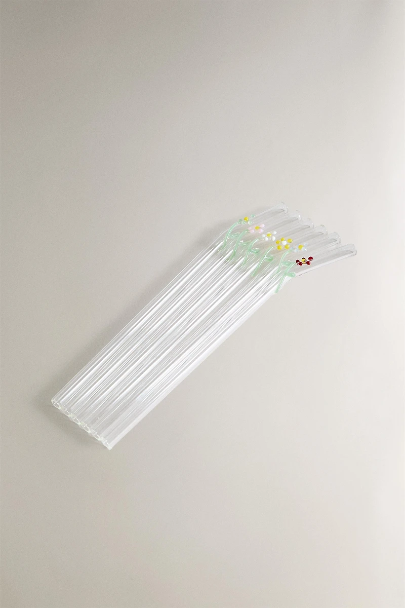 SET OF FLORAL BOROSILICATE GLASS STRAWS (SET OF 6)