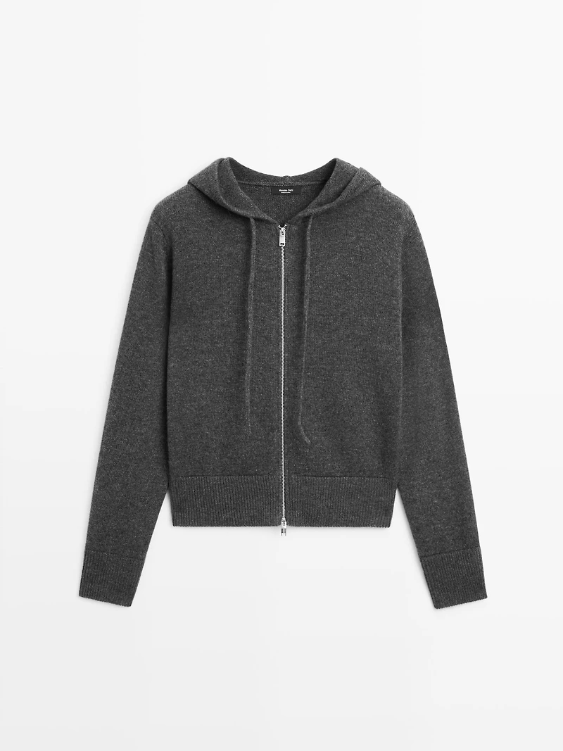 Cardigan zippé à capuche en laine mélangée