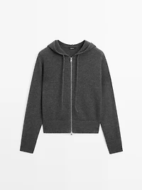 Cardigan zippé à capuche en laine mélangée