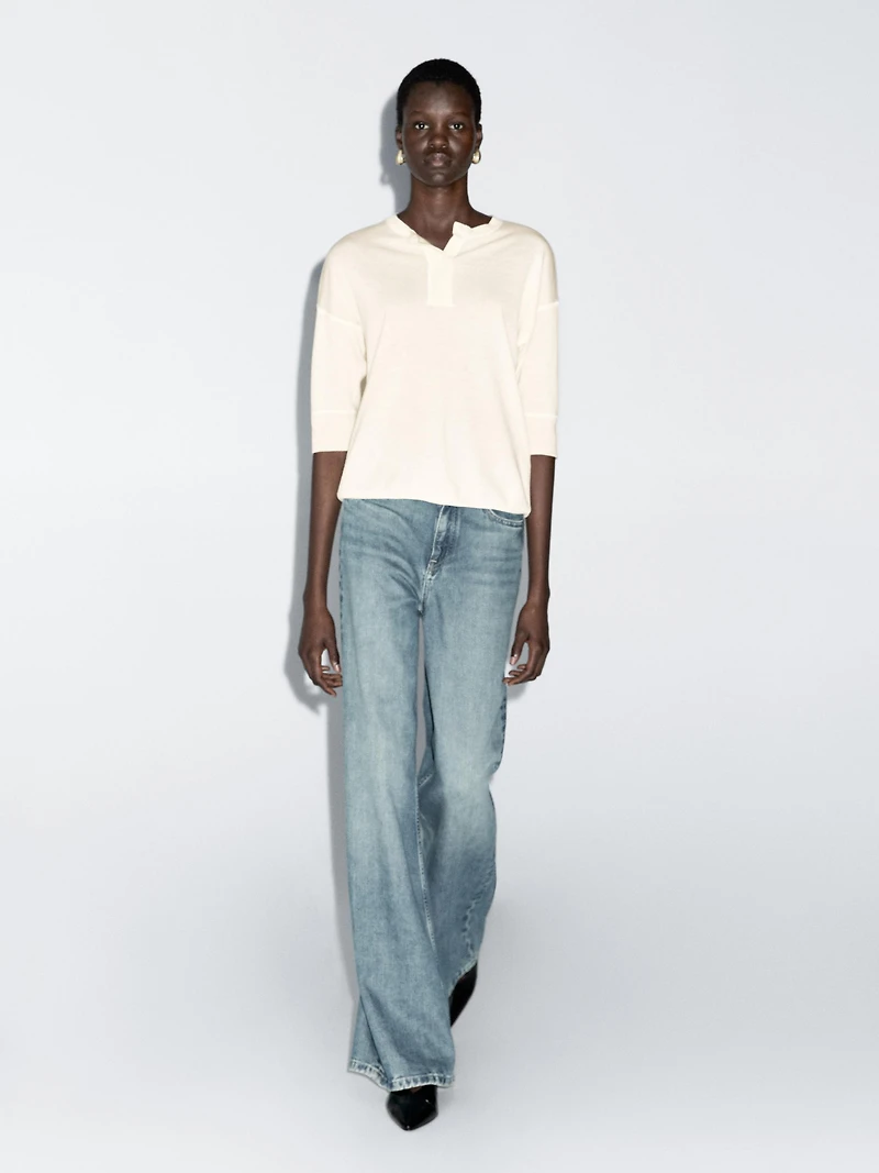 Wool blend henley sweater
