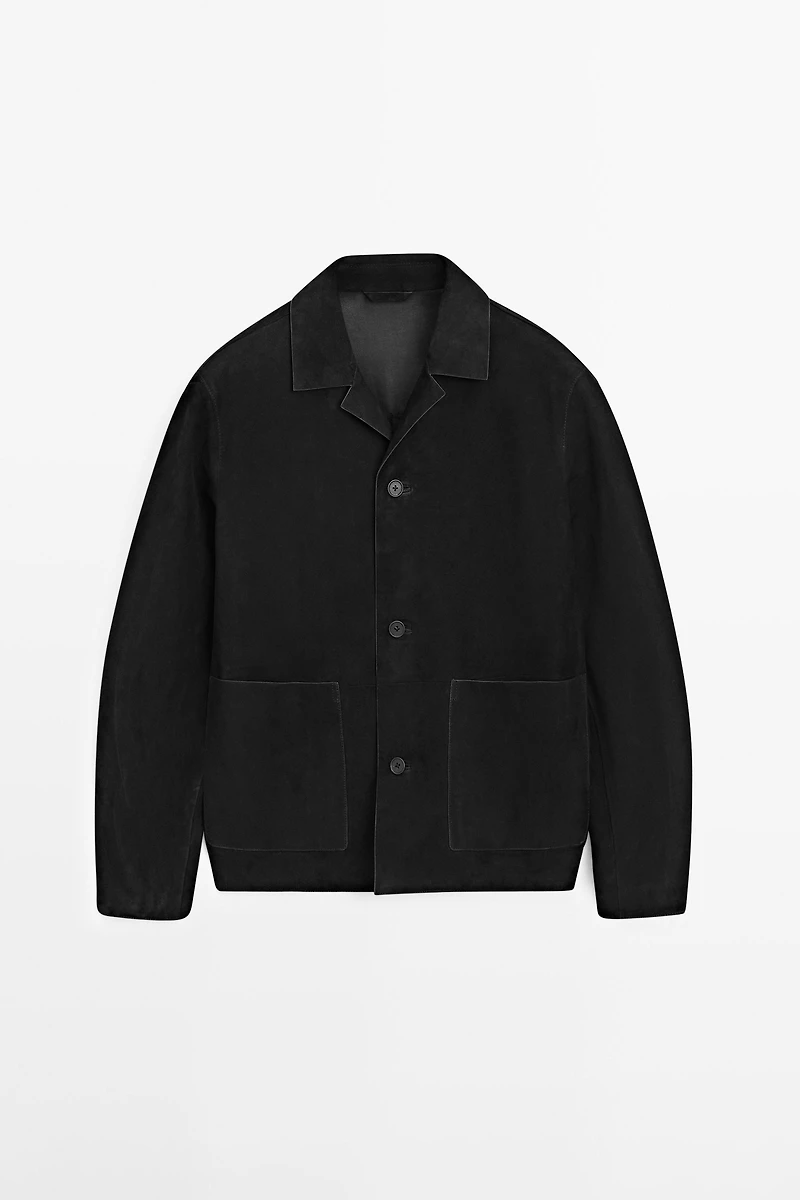 Suede leather jacket with pockets