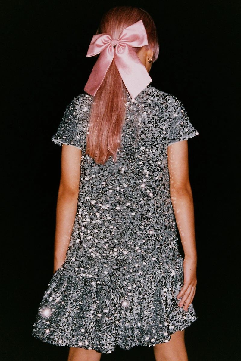 RUFFLED SEQUIN DRESS