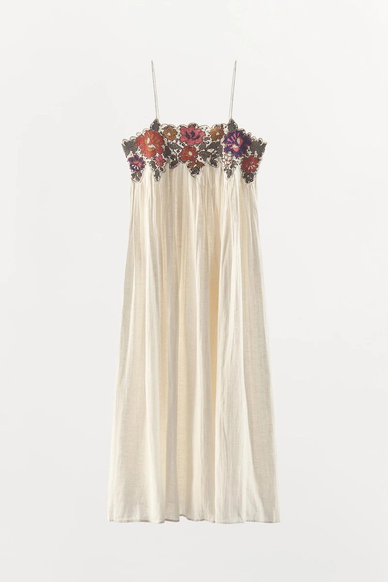 SEQUIN EMBROIDERED STRAP DRESS