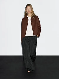 Short wool blend jacket with shirt collar
