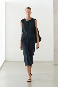Bermuda fluide avec ceinture en lin et coton