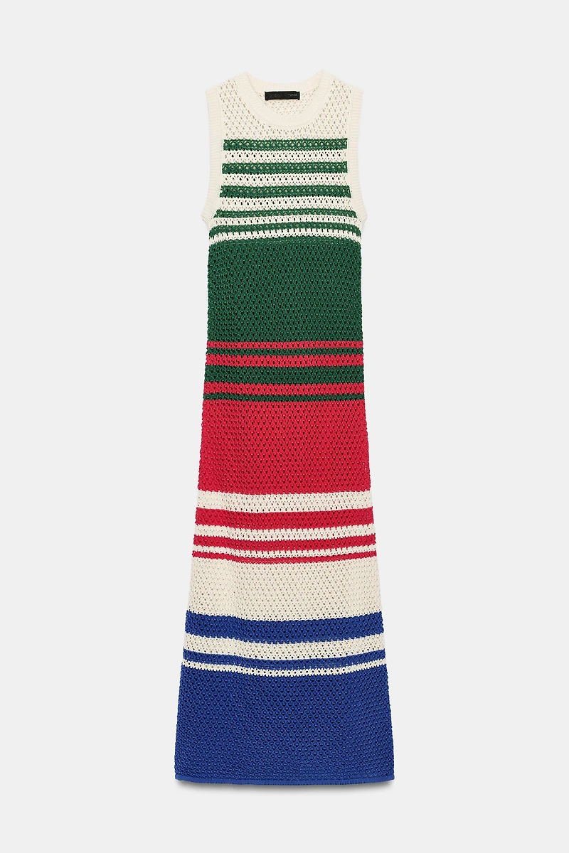STRIPED KNIT MIDI DRESS