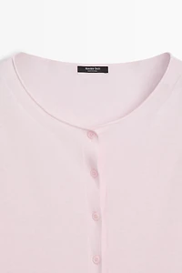 Cotton blend boat neck cardigan