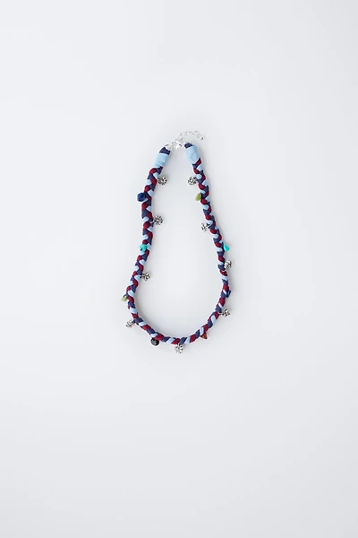 BRAIDED NECKLACE WITH FLOWER PENDANTS