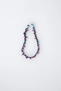 BRAIDED NECKLACE WITH FLOWER PENDANTS