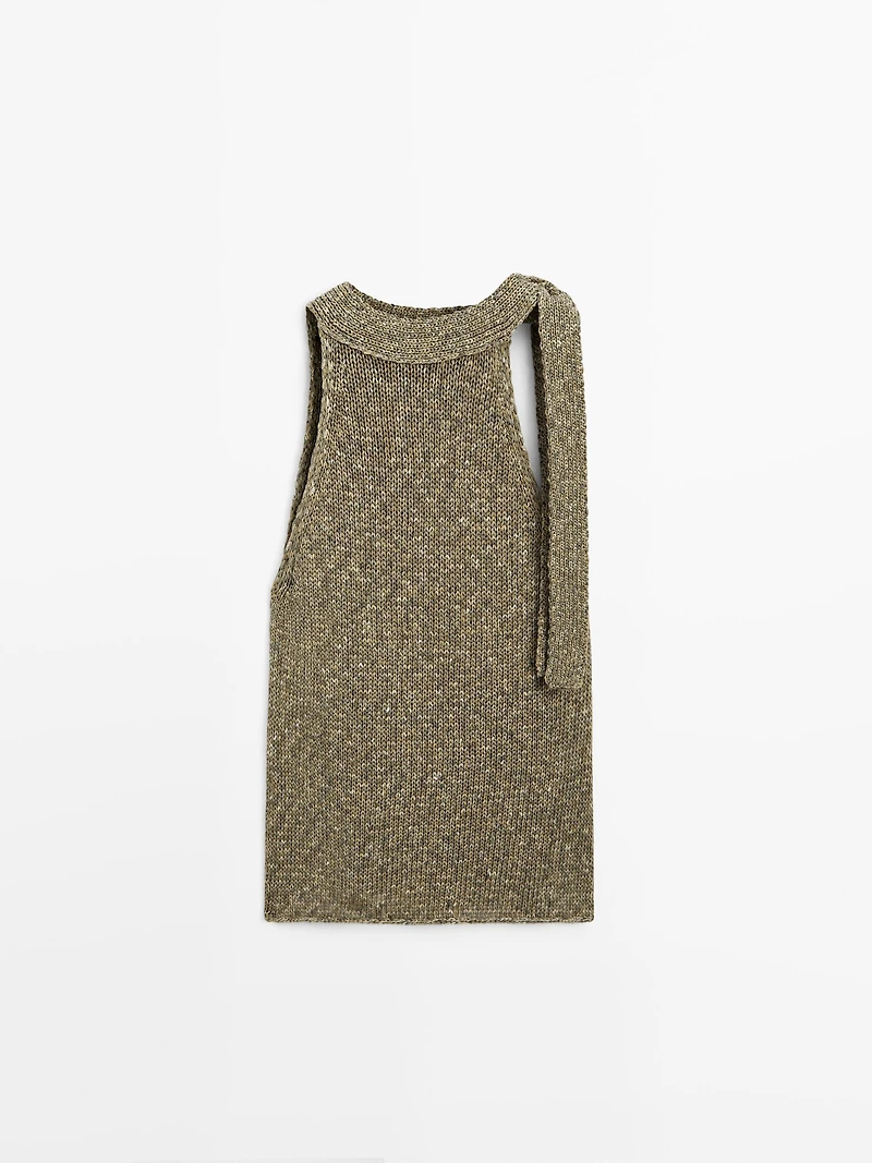 100% cotton halter top with tie detail