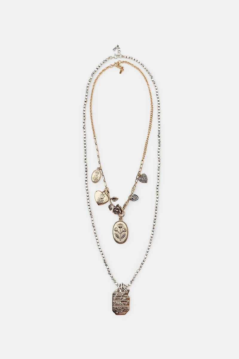 PACK OF 2 MIXED CHARM AND MEDALLION NECKLACES