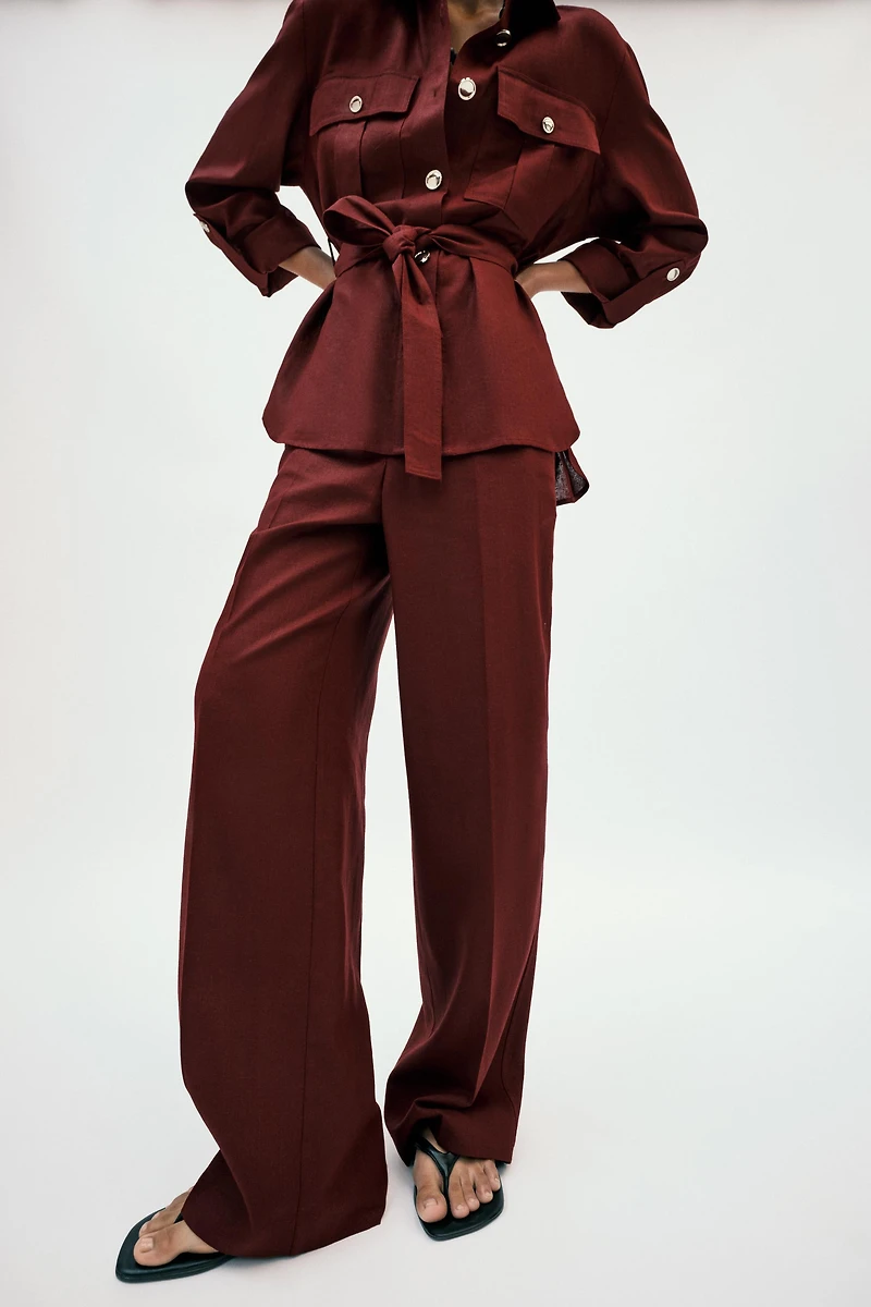 LINEN BLEND STRAIGHT LEG PANTS