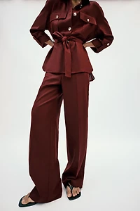 LINEN BLEND STRAIGHT LEG PANTS