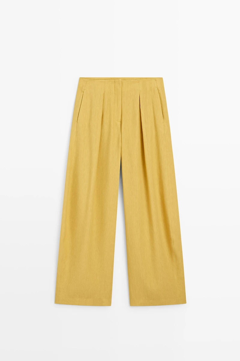 Pantalon large fluide en lin mélangé