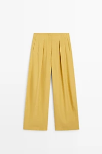 Pantalon large fluide en lin mélangé