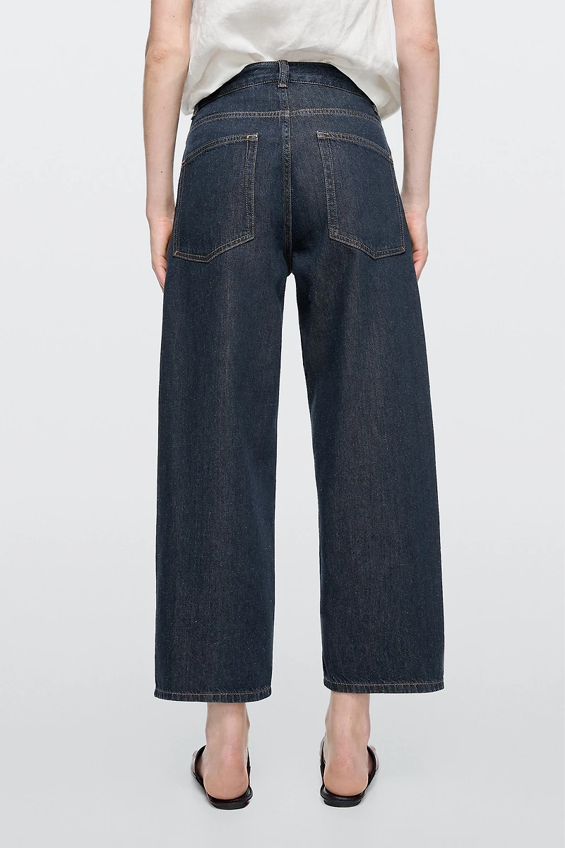 Jean wide leg taille moyenne cropped