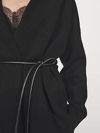 Long knit cardigan with belt