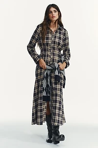PLAID PLEATED MIDI DRESS