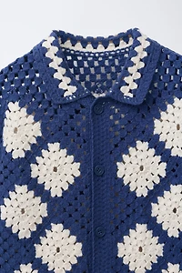 DIAMOND CROCHET KNIT OVERSHIRT