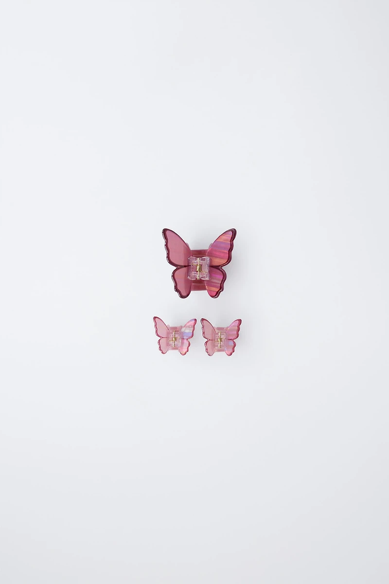 PACK OF THREE BUTTERFLY HAIR CLIPS