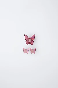 PACK OF THREE BUTTERFLY HAIR CLIPS