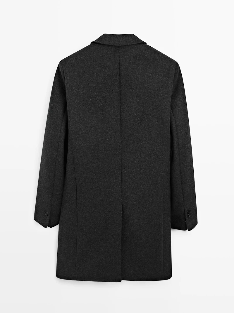 100% wool long coat with lapel collar