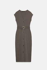 BELTED STRETCH MIDI DRESS