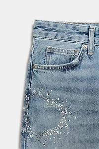 TRF LOW RISE SPARKLE WIDE LEG JEANS