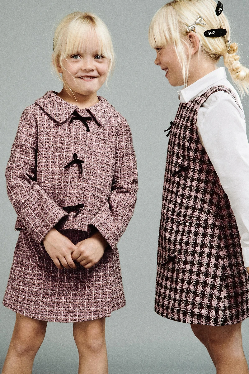 PLAID VELVET BOW PINAFORE DRESS