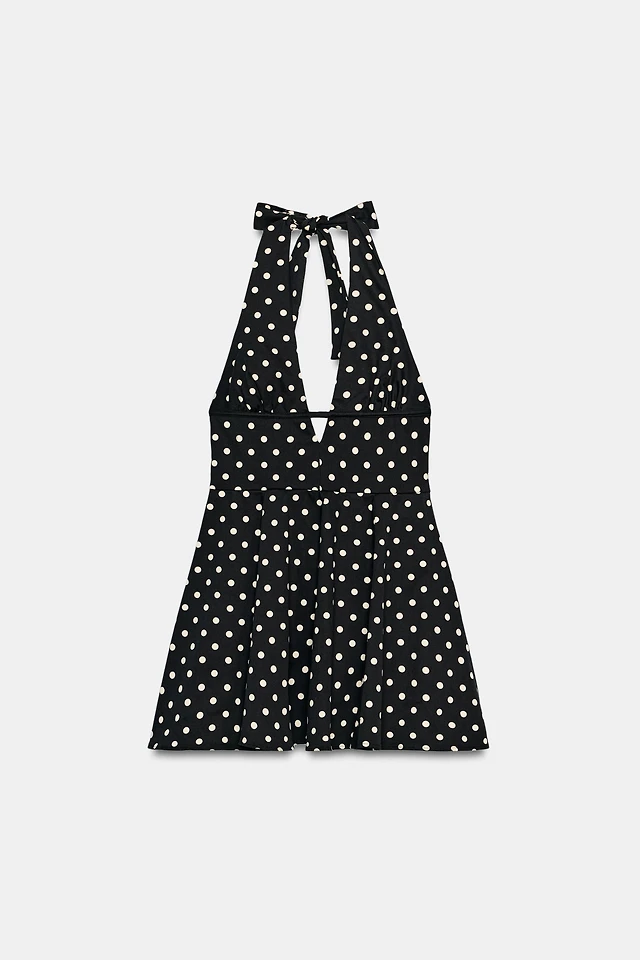 zara polka dot halter dress POLKA DOT MIDI DRESS - Ecru / Maroon