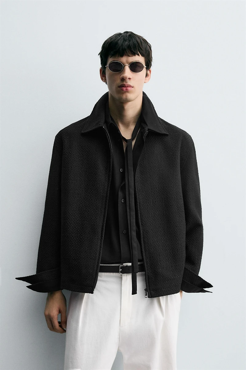 TEXTURED ZIP-UP OVERSHIRT